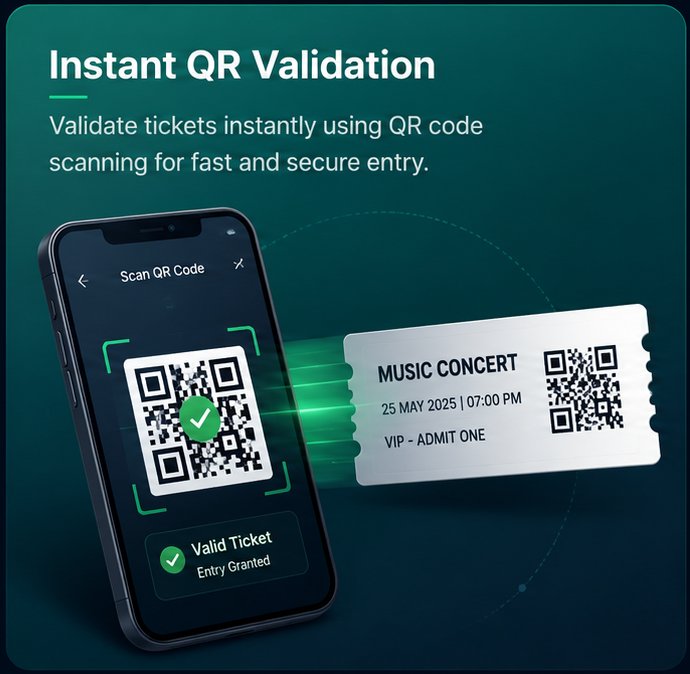 Instant QR Validation — validate tickets instantly using QR code scanning for fast and secure entry