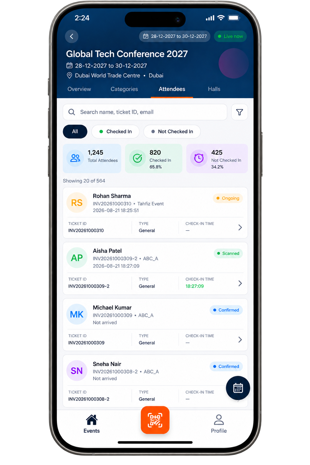 Organizer Scanning app — attendee search