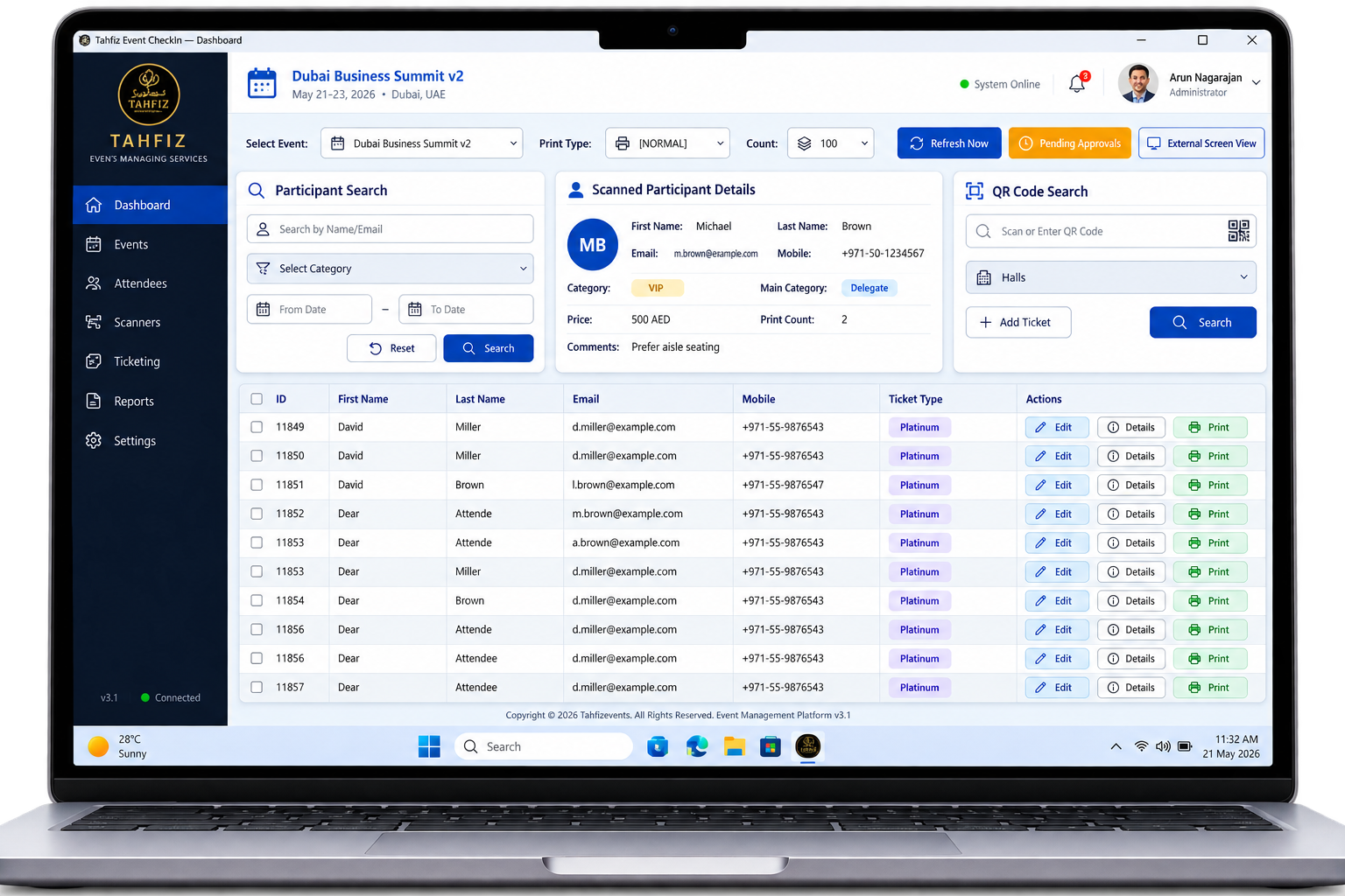 Tahfiz registration desk software — participant search and print