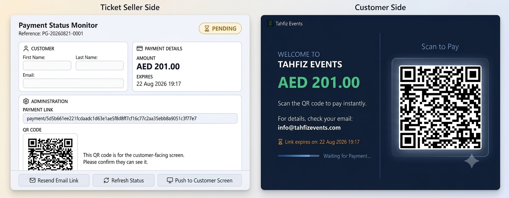 Tahfiz payment link and status monitor