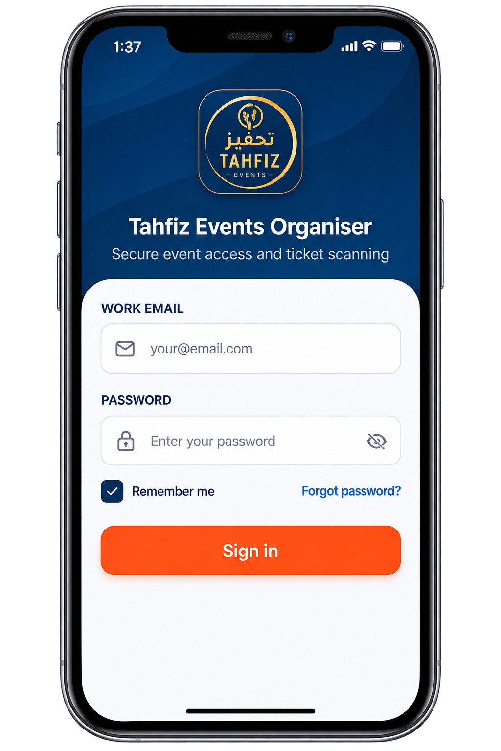 Organizer Scanning app — sign in