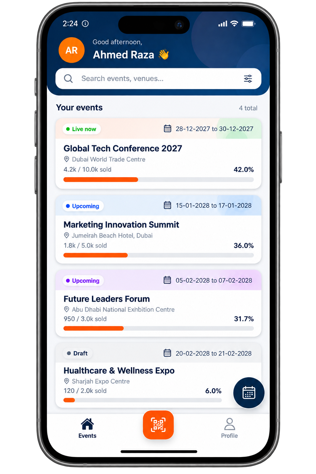Organizer Scanning app — event dashboard
