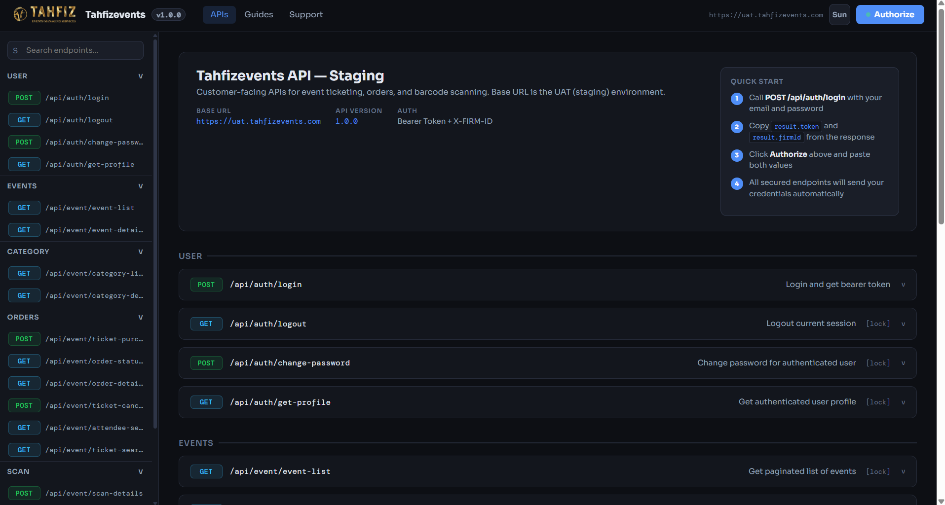 Tahfiz Events API — interactive endpoint explorer